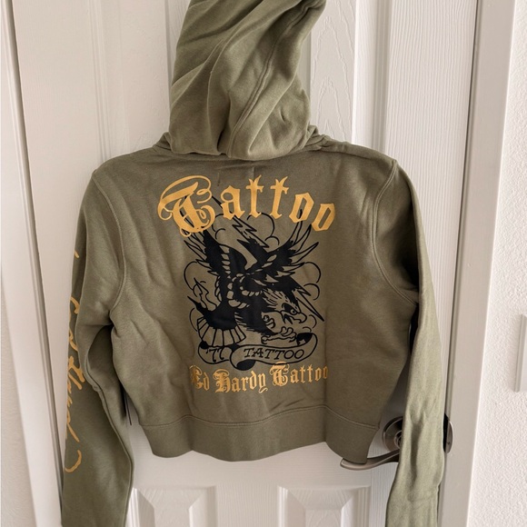 Ed Hardy Broken Hearts Cropped Hoodie - Sage - Picture 4 of 5